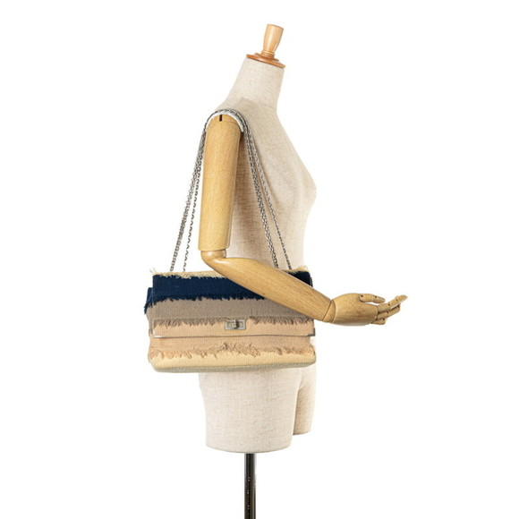 CHANEL 2.55 Chain Shoulder Bag Beige Navy Linen ⭐ - Picture 9 of 9